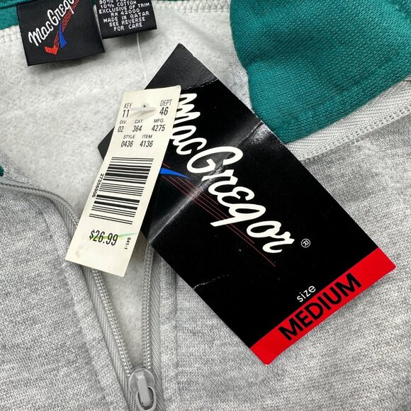 Vintage 90s MacGregor Full Zip Track Jacket Medium Gray Teal Blue Stripes Retro - Picture 5 of 6